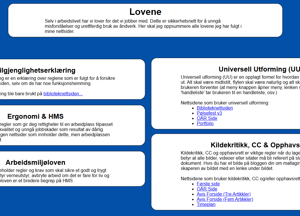 Skjermbilde av lov repetering nettsiden